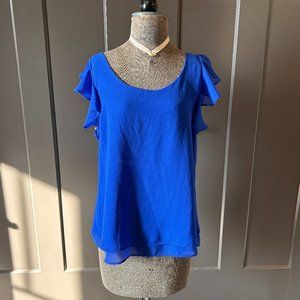 EM Blue Dressy Ruffle Sleeve Top Size Small